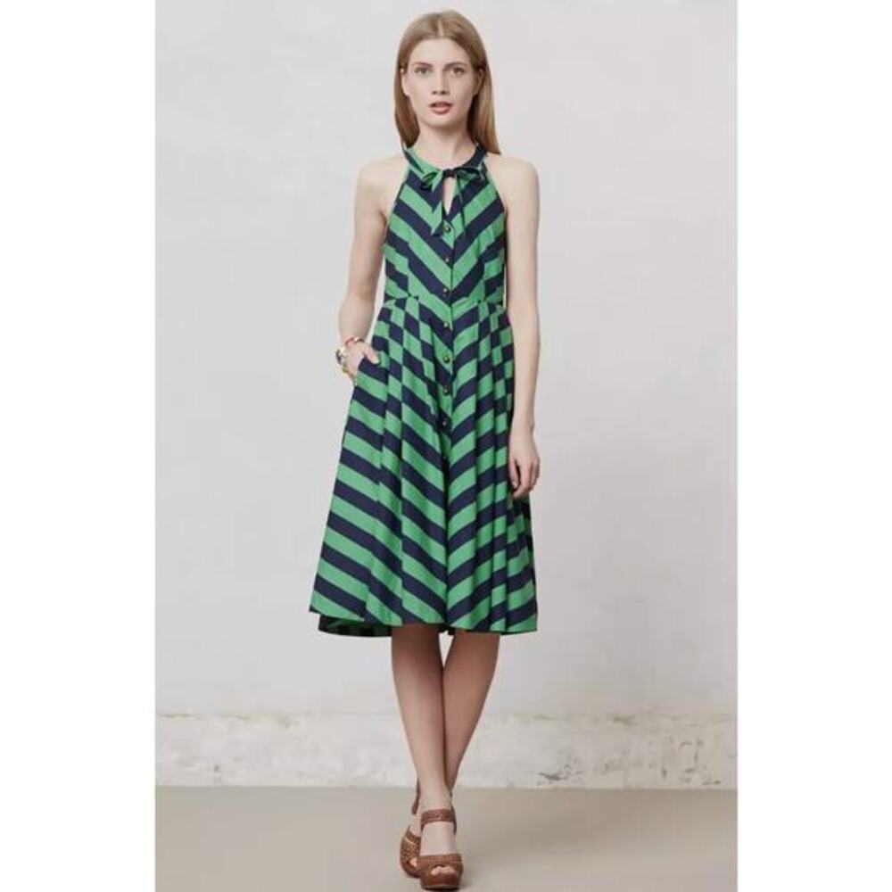 anthropologie girls from savoy green chevron‎ midi dress